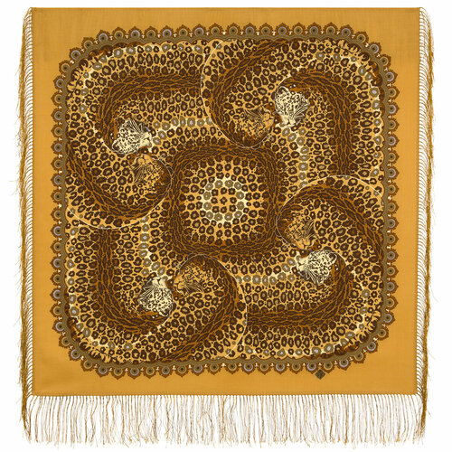 фото Платок павловопосадская платочная мануфактура,89х89 см, коричневый, бежевый