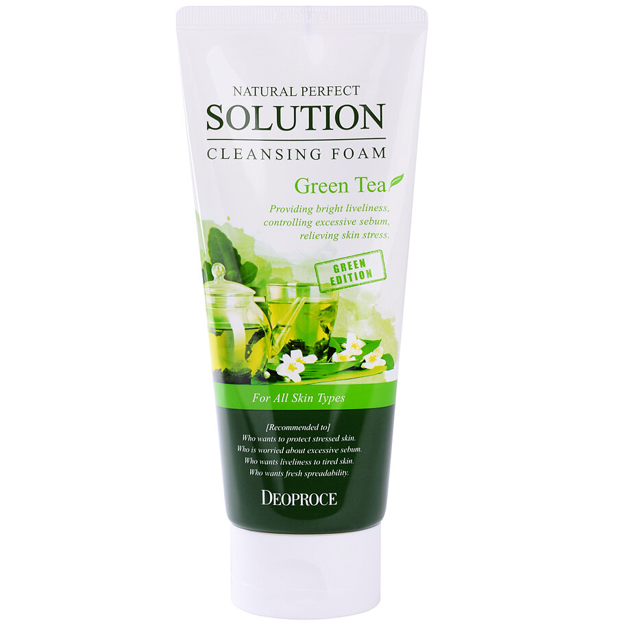 Смягчающая пенка для умывания "Зеленый чай" Deoproce Natural Solution Cleansing Foam Greentea, 170 г