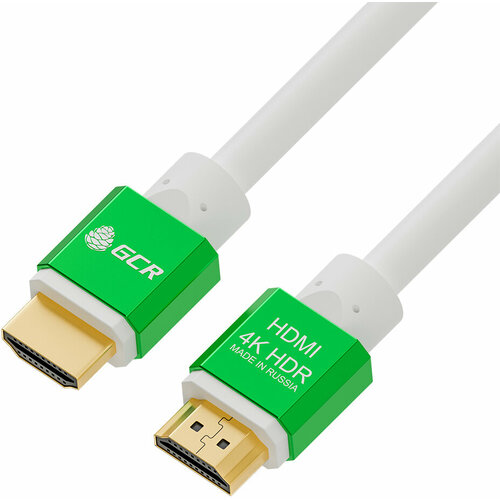 Greenconnect Кабель 2.0m HDMI версия 2.0, HDR 4:2:2, Ultra HD, 4K 60 fps 60Hz/5K*30Hz, 3D, AUDIO, 18.0 Гбит/с, 28/28 AWG, OD7.3mm, тройной экран, белый, AL корпус зеленый, GCR-51294 Greenconnect HDMI (m) - HDMI (m) 2м (GCR-51294) кабель hdmi hdmi greenconnect gcr hm350 2 0m