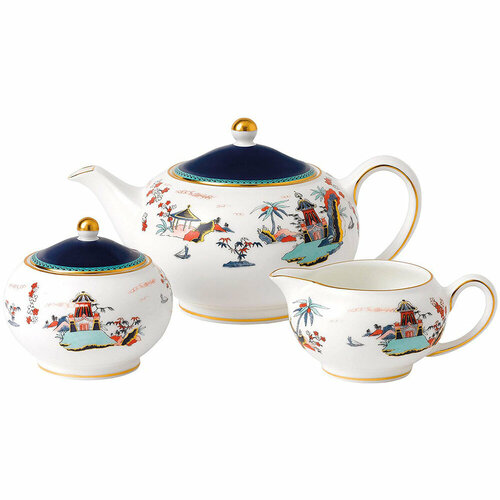 Набор чайный из костяного фарфора Blue Pagoda, 3 предмета, декор, серия Wonderlust, Wedgwood, WGW-40031717