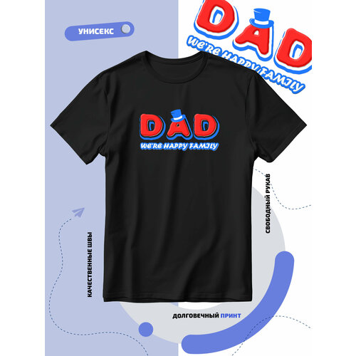 Футболка SMAIL-P dad we're happy familly с синим цилиндром, размер 4XL, черный