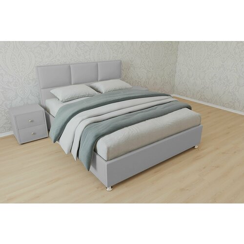 Односпальная кровать Корсика 80x200 основание металлическое с ламелями велюр серый ножки 13 см хром