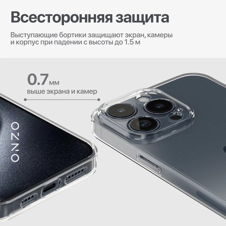 Чехол на Айфон 15 Про Макс с поддержкой беспроводной зарядки / Прозрачный бампер для iPhone 15 Pro Max с защитой камеры