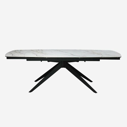 Стол Ортлер 180+40+40*90 см бело-золотая столешница керамика на черном стекле, ножки металл (черный)