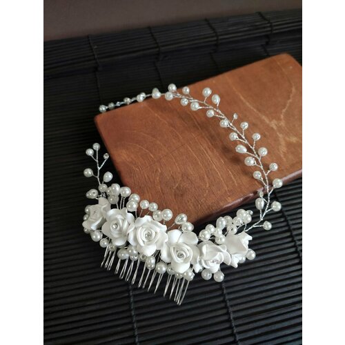 Гребень веточка с цветами для волос в прическу свадебный