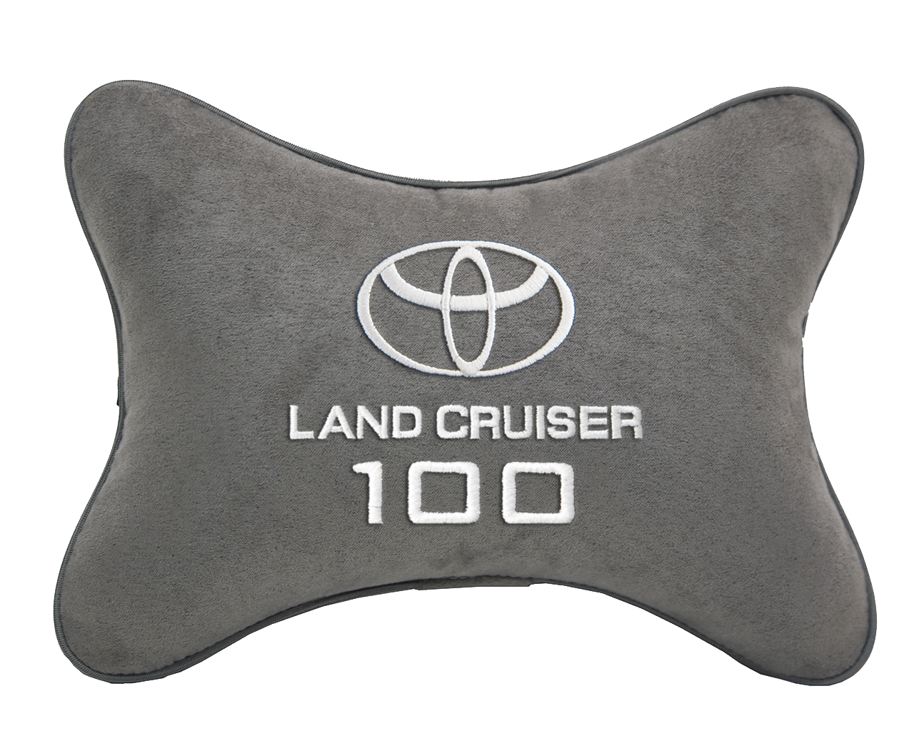 Автомобильная подушка на подголовник алькантара L.Grey с логотипом автомобиля TOYOTA LAND CRUISER 100