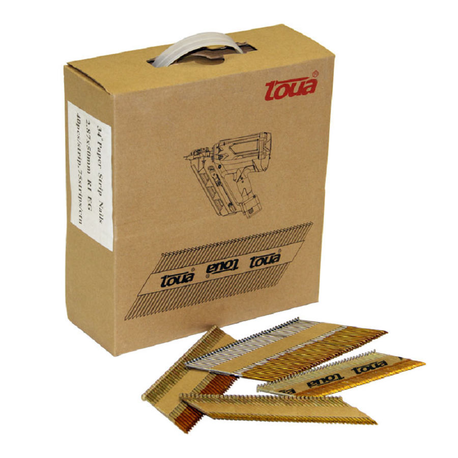 Реечные гвозди по дереву на бумажной кассете Toua, тип D34 3,05х90 SMEG, упаковка 2000 шт.