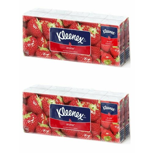 Kleenex Платки носовые бумажные, Клубника, 10х10 шт, 2 уп/