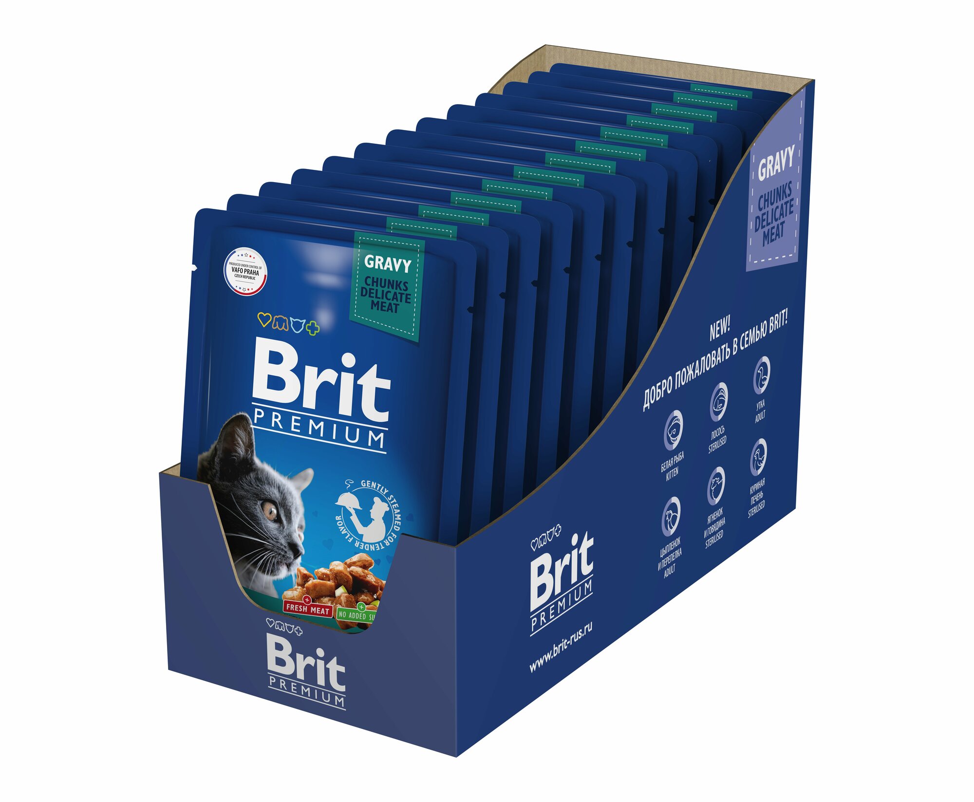 Brit Premium пауч для кошек (кусочки в соусе) Утка, 85 г. упаковка 14 шт