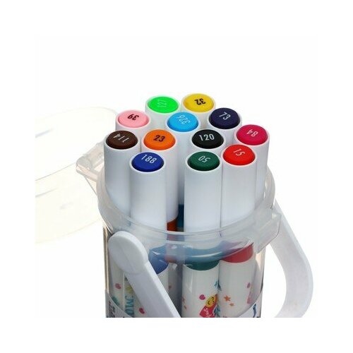 набор подарочный текстильный в ведерке 2 Набор маркеров для скетчинга 12 цвета, двусторонние, в пластиковом ведерке/боксе/коробке