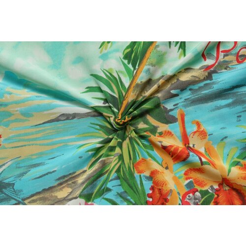 Ткань Трикотаж-стрейч Hawaii Paradis с цветочным рисунком, ш124см, 0,5 м