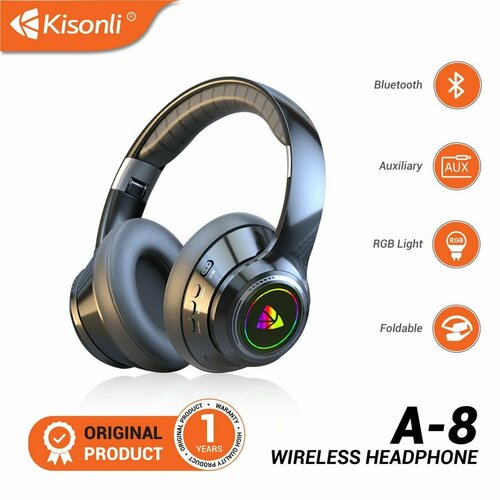 Беспроводные наушники для игр KISONLI Wireless Headphone Gaming Headset Bluetooth A8 с многокрасочной подсветкой 1600₽