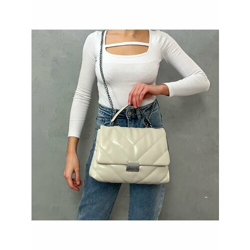 Сумка мессенджер , бежевый, белый