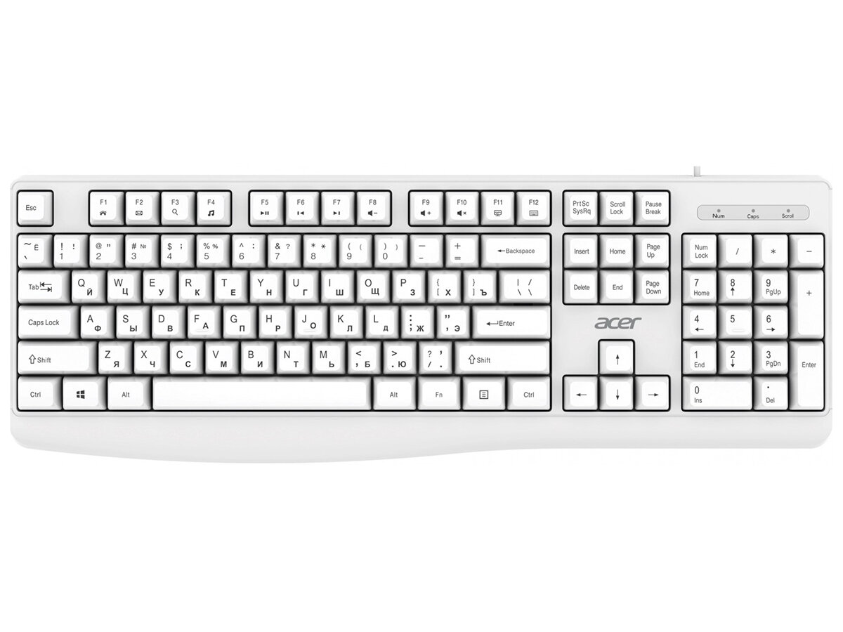 Клавиатура проводная Acer OKW301 (ZL. KBDCC.01B) подсветка, numpad, Белый