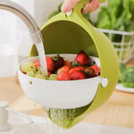 Дуршлаг-корзина для мытья фруктов и овощей Drain Basket/KP-401/с двойным дном/зеленый - изображение