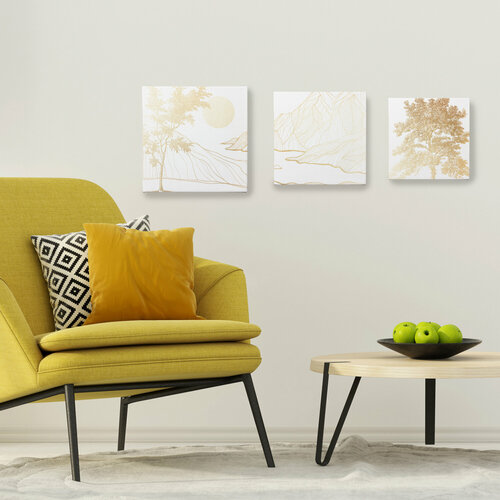 Модульные картины для интерьера на стену четырехугольная LINE TREE GOLD CANVAS