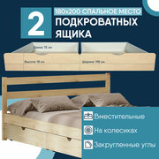 Ящик под кровать/ 2 выкатных ящика Standart для двуспальной кровати 180х200 см, цвет Древесный для постельного белья, подкроватный на колесиках