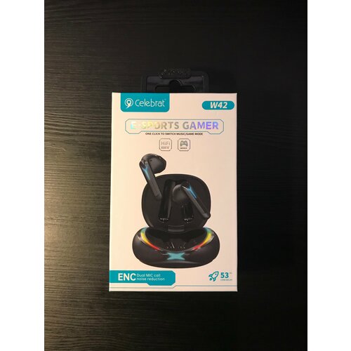Беспроводные TWS наушники Celebrat W42 E-SPORTS GAMER сенсорные bluetooth наушники для смартфона зарядный RGB кейс черный 133000₽