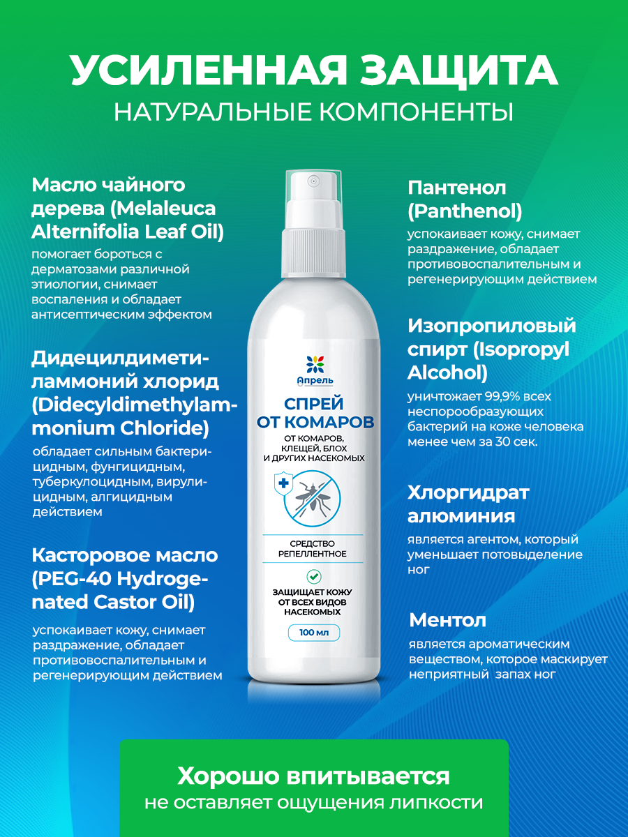 Спрей для кожи защитный Опрель от клещей, комаров, москитов и слепней, 100 мл — фото 1