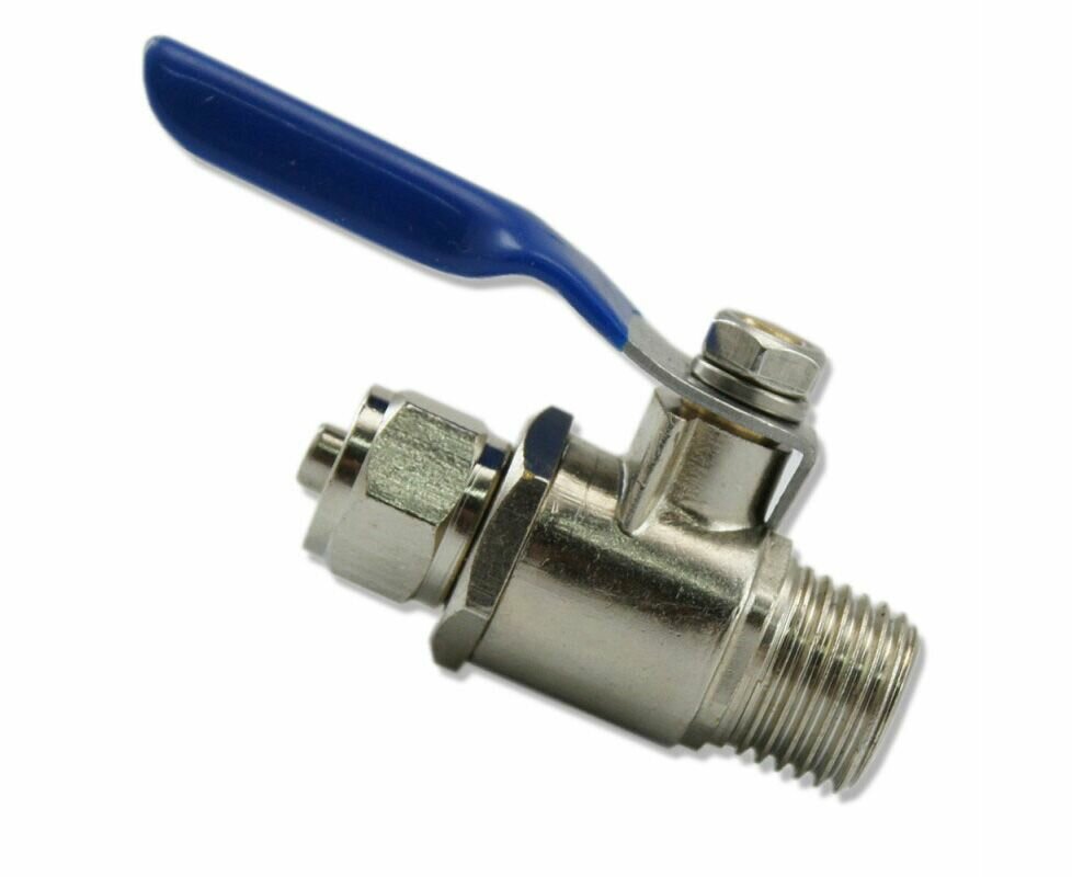 фото Кран 1/4, металлический врезной, синяя ручка