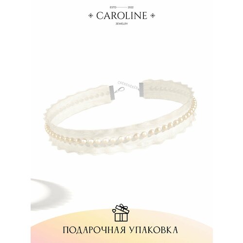 фото Чокер caroline jewelry, кристалл, жемчуг имитация, длина 29 см, белый