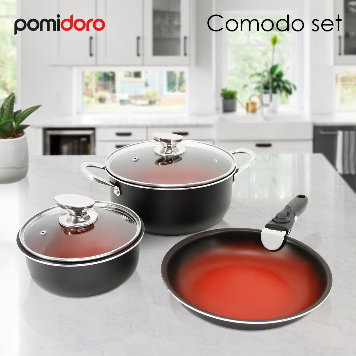 Набор посуды для приготовления со съемной ручкой Pomi d'Oro P640556 Comodo set