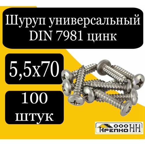 Шуруп универсальн. с полусферич. головкой оцинков. DIN 7981 5,5х70