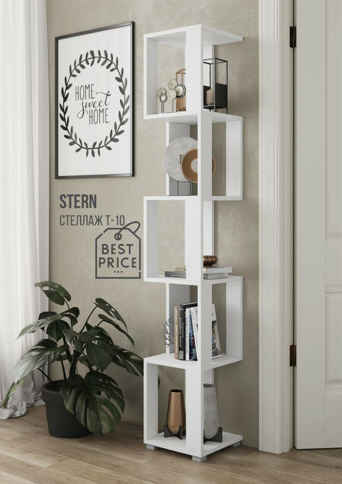 фото Стеллаж (нк-мебель STERN стеллаж Т-10 (16 мм) Белый 72674931 (2 кор.))