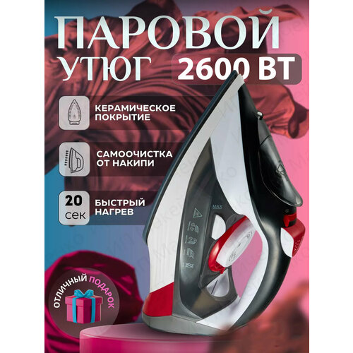 Домашний утюг электрический проводной с антипригарным покрытием с функцией вертикальной глажки паровой утюг белый2600Вт утюг 299900₽