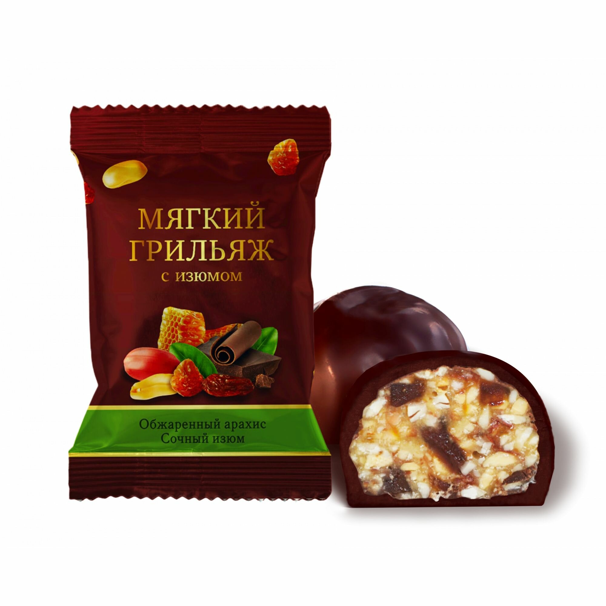 Конфеты Мягкий грильяж с изюмом, 500 г.