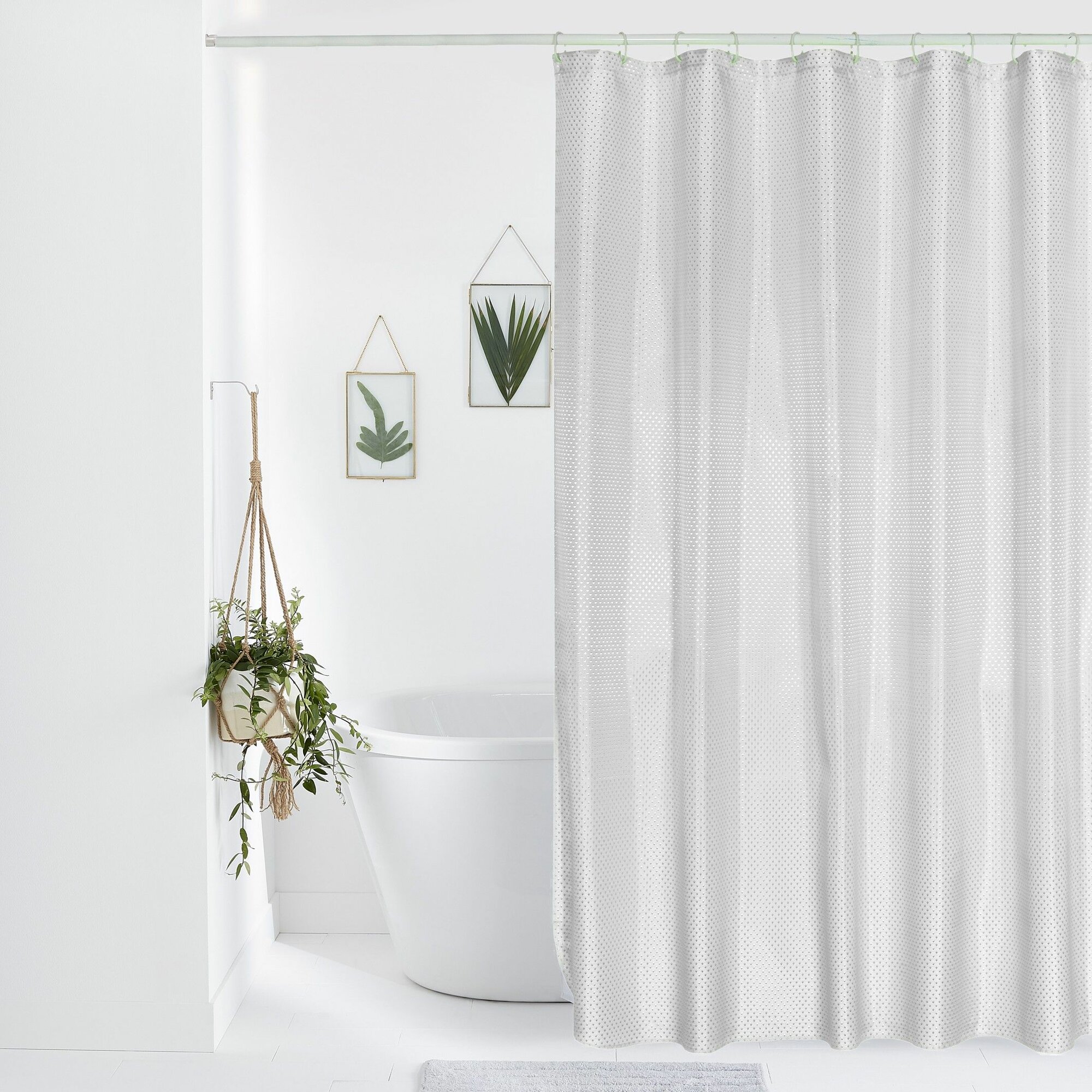 Штора для ванной комнаты тканевая 180х180 см шторка для душа белая бриллиант водонепроницаемая с кольцами