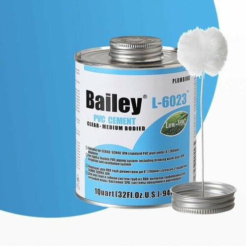 Клей 473 мл для труб ПВХ до д200 мм Bailey L-6023 клей для труб пвх bailey l 6023 118 мл