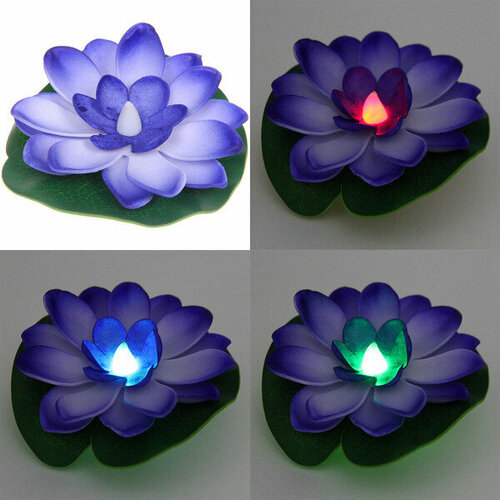 Растение водоплавающее «Кувшинка» d-10см с подсветкой от контакта с водой, фиолетовый фигура для водоема florento кувшинка с подсветкой 10 см красный
