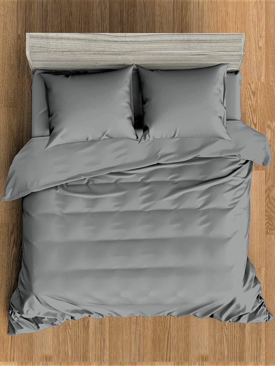 фото КПБ Amore Mio серия Мако-сатин 2-спальный Серый однотонный (2 наволочки 70х70)