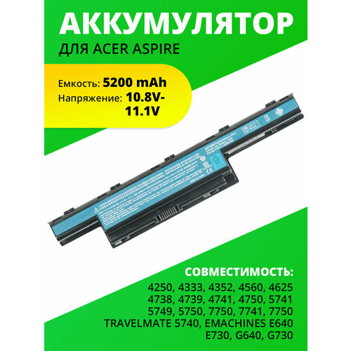 Аккумулятор АКБ для ноутбука Acer Aspire, 5200mAh 10.8V-11.1V, [RocknParts] AS10D81 вентилятор кулер для ноутбука acer aspire 5349 5349z 5749 5749z