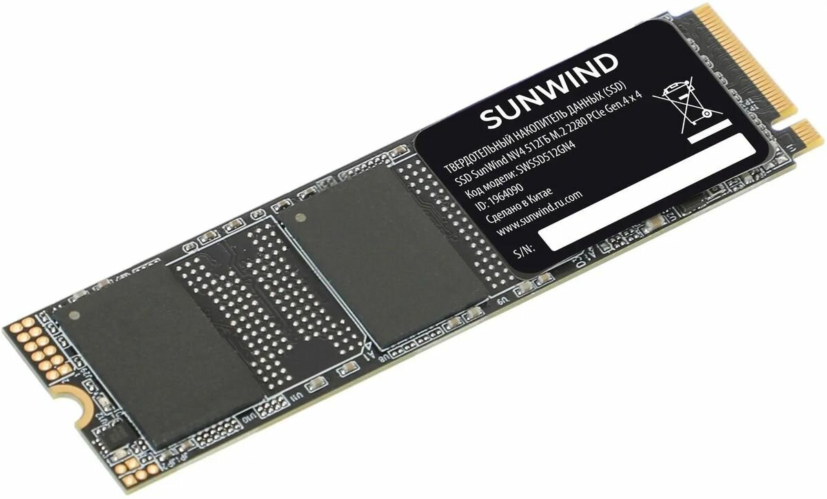 SSD накопитель SunWind NV4 SWSSD512GN4 512ГБ, M.2 2280, PCIe 4.0 x4, NVMe, M.2, rtl