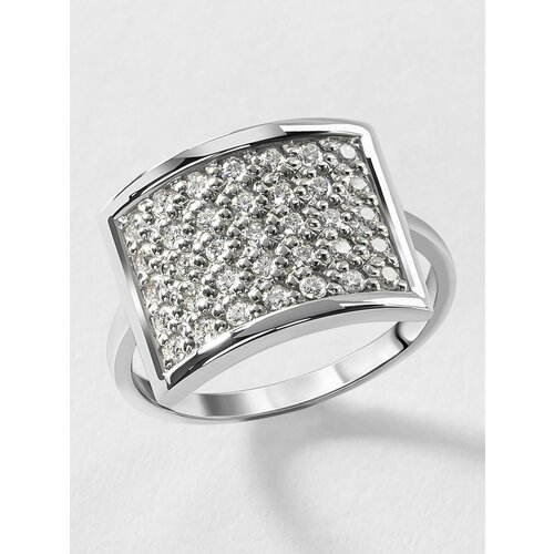 Кольцо KAPLI jewelry, серебро, 925 проба, родирование, муассанит, размер 15.5, ширина 12.5 мм, белый, серый