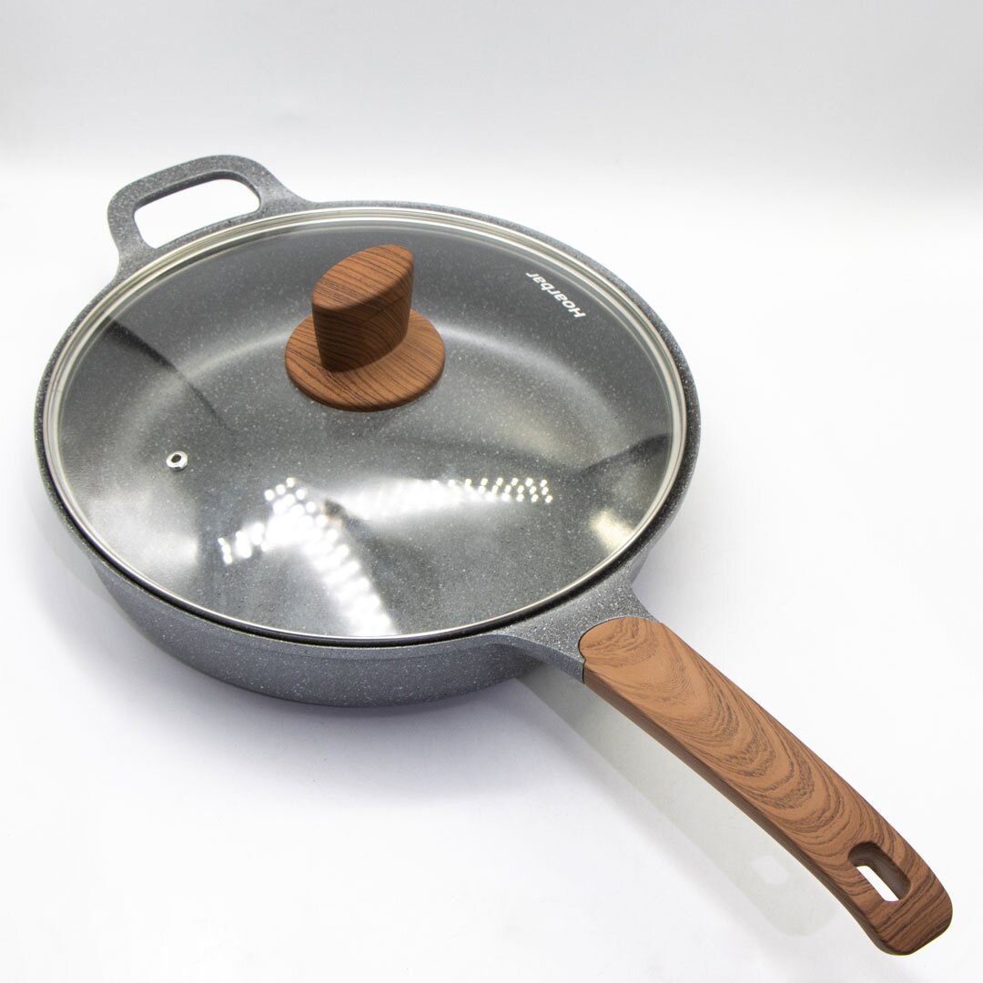 Сковорода глубокая антипригарная с крышкой Hoarbar Deep Frying Pan C 28CM A0128C алюминий