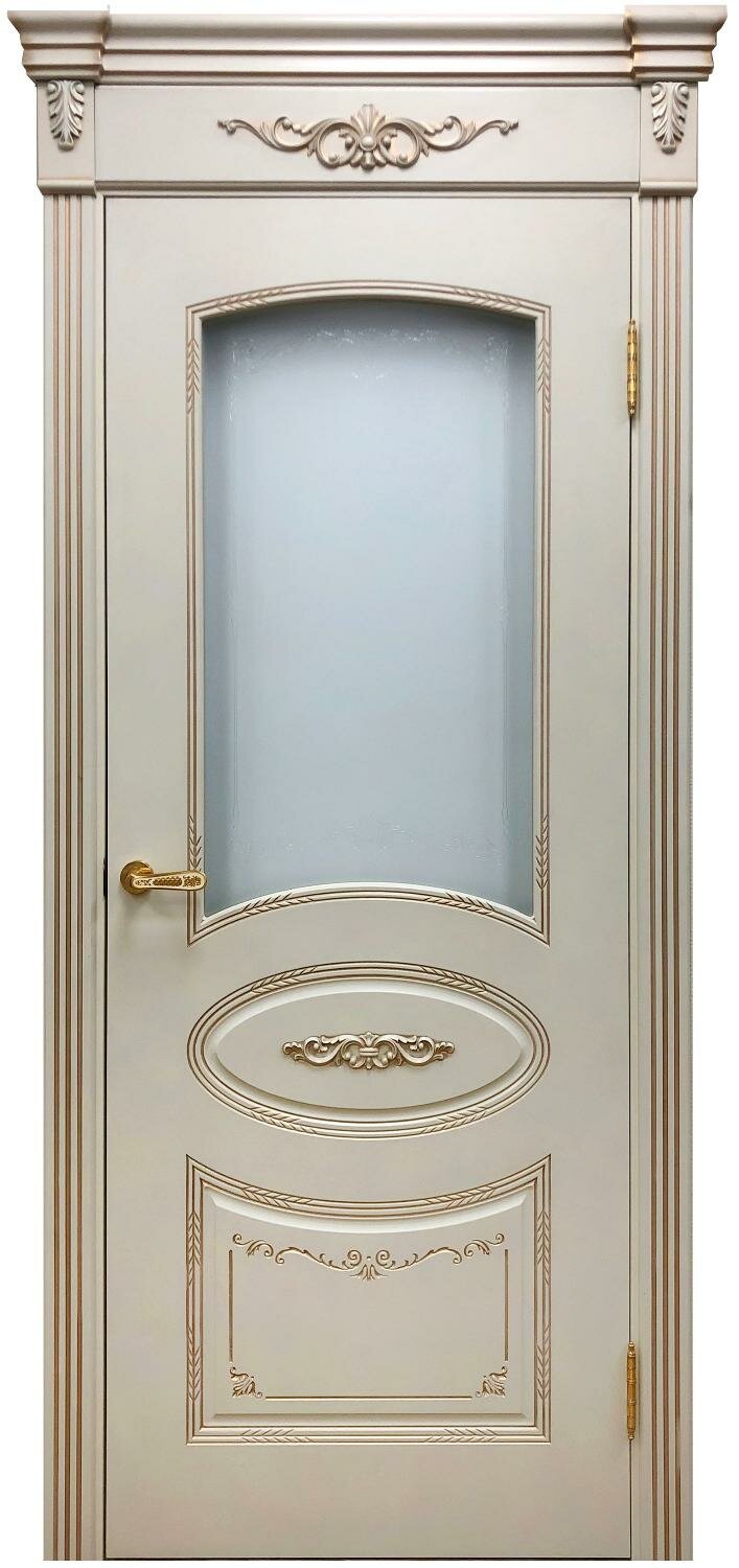 фото Дверь Верда Вуаль эмаль Стекло Белое витраж прозр. контур РАЛ 1013 2000*700 + коробка и наличники