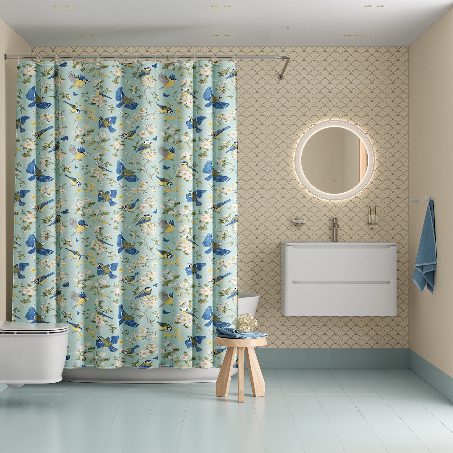 Штора для ванной комнаты и душа IDDIS Base BP03P18i11 180x200 см, тканевая, водонепроницаемая, полиэстер, с кольцами