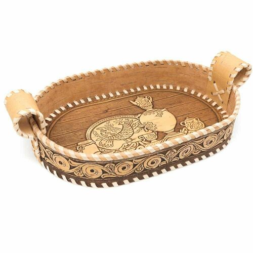 Тарелка - Сухарница Чаепитие, овальная, береста, 26х15х6 см