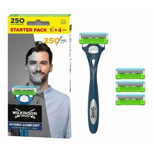 Wilkinson sword / Schick Hydro COMFORT / Бритвенный станок + сменные кассеты 4 шт. wilkinson sword hydro 5 sense energize бритва с 1 кассетой