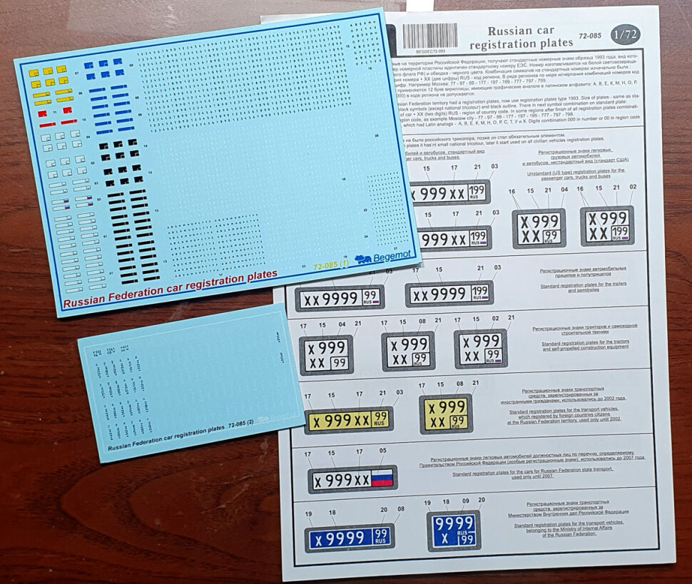 Деколь Автомобильные номера РФ (1/72) 72-085-BG — фото 1