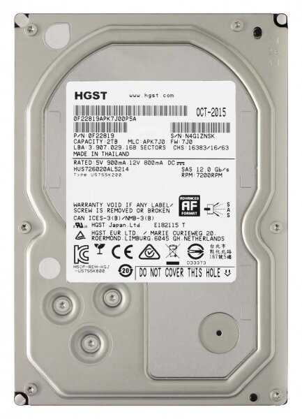 Жесткий диск HGST HUS726020AL5214 2Tb 7200 SAS 3,5" HDD