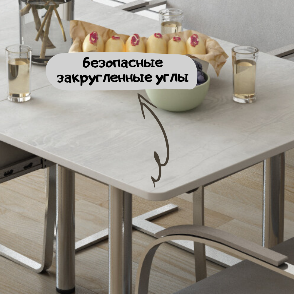 Кухонный стол раскладной для кухни, столовой, дачи и дома, ЛДСП, с ящиком, размеры 77х58 см, высота 76 см, Бетон пайн белый