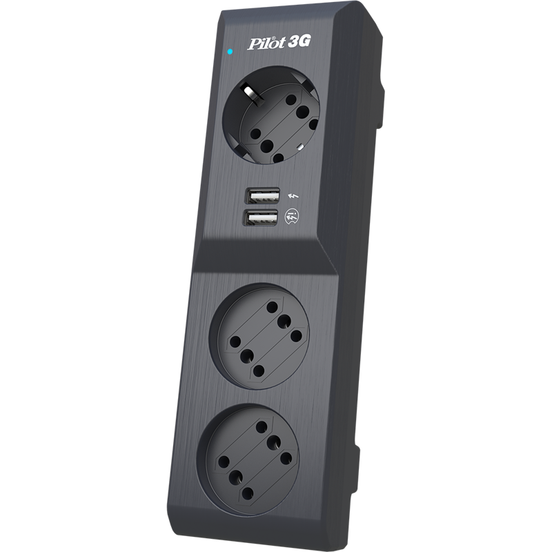 Сетевой фильтр/ Surge protector Pilot 3G 3xGP euro outlets, 10А/2.2кВа, 2xUSB, 7m, grafit