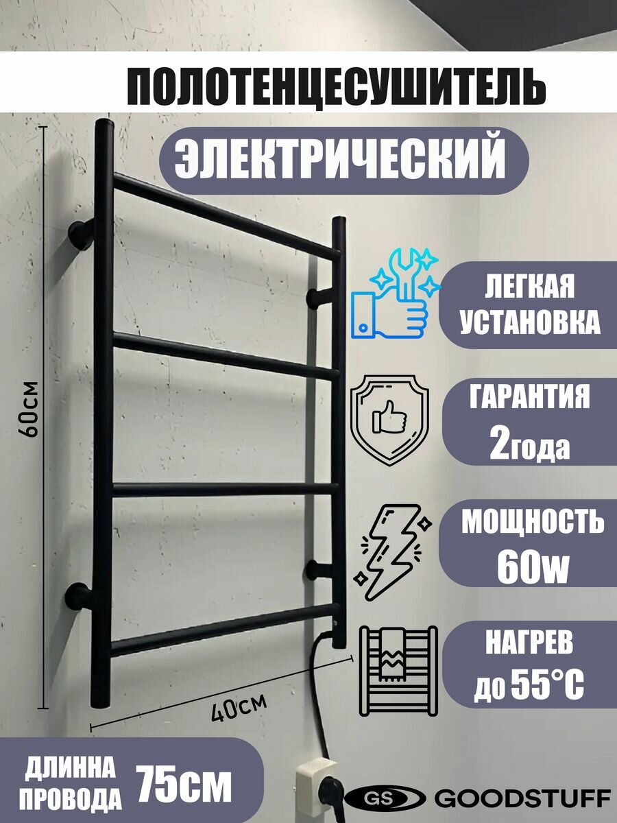 фото Полотенцесушитель Электрический черный 60 на 40