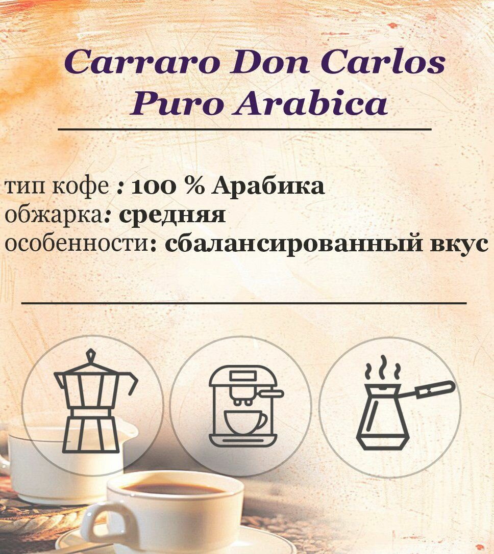 Кофе Don Carlos Puro Arabica молотый, 250гр Carraro - фото №18
