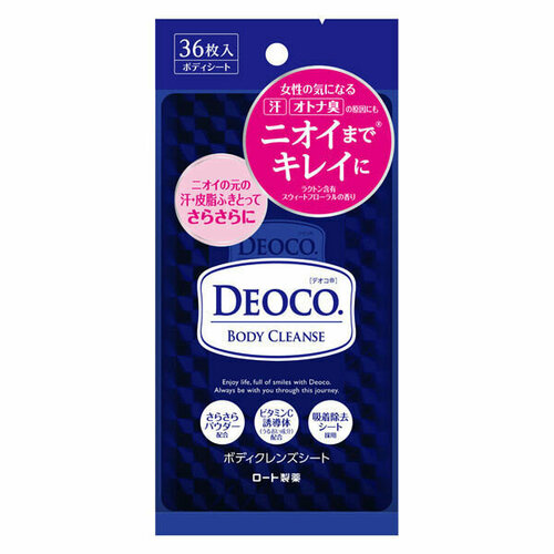 Deoco Body Cleanse Rohto Очищающие влажные салфетки для тела против возрастного запаха 36 шт Япония 1950₽