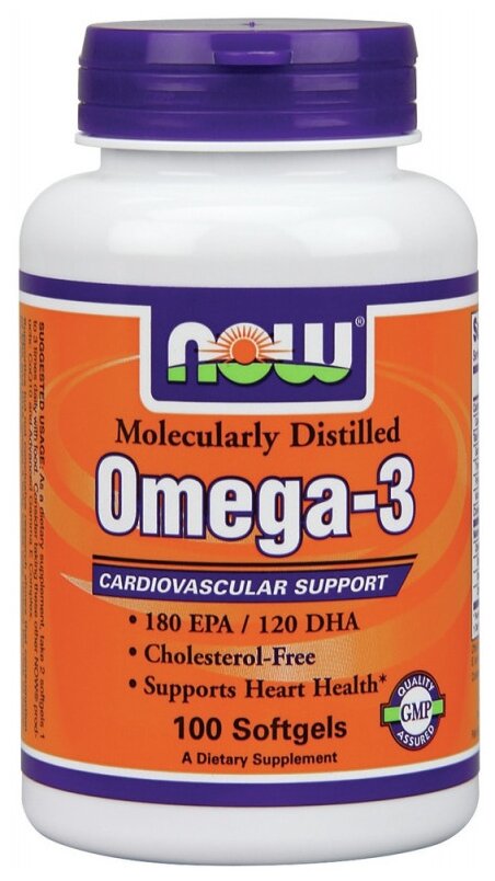 Омега 3 жирные килосты 1000 мг, NOW Omega 3 1000mg,100 желатиновых капсул — фото 1